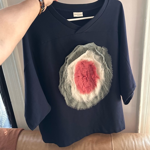 Dries Van Noten layered flower sweatshirt tee top navy pink gray cotton designer - Picture 1 of 12
